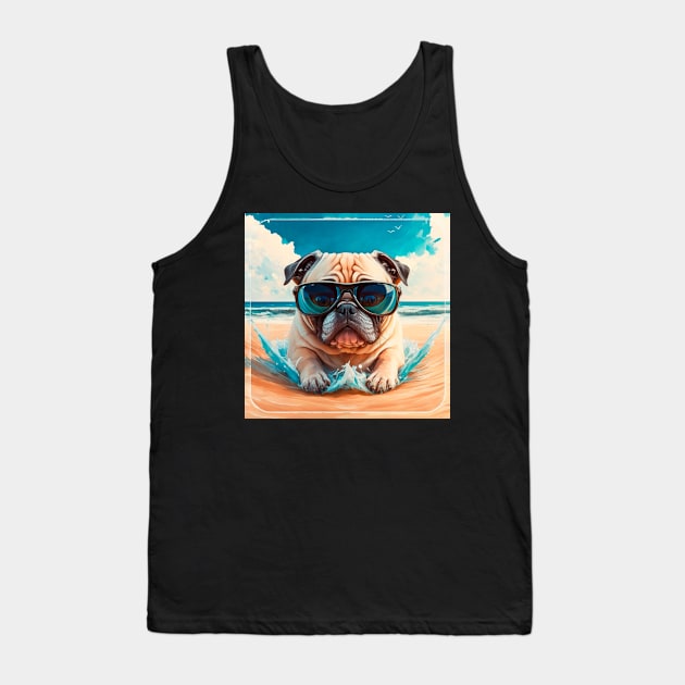 Pug on beach Tank Top by Arassa Army